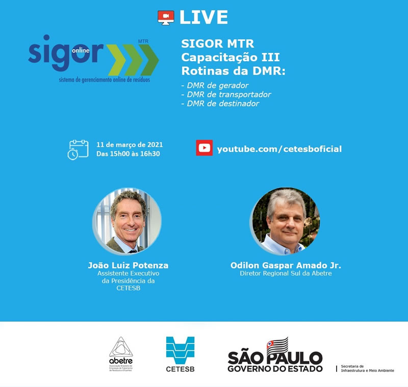 Você está visualizando atualmente Live – SIGOR MTR – Capacitação III – Rotinas do DMR – 11.03.2021